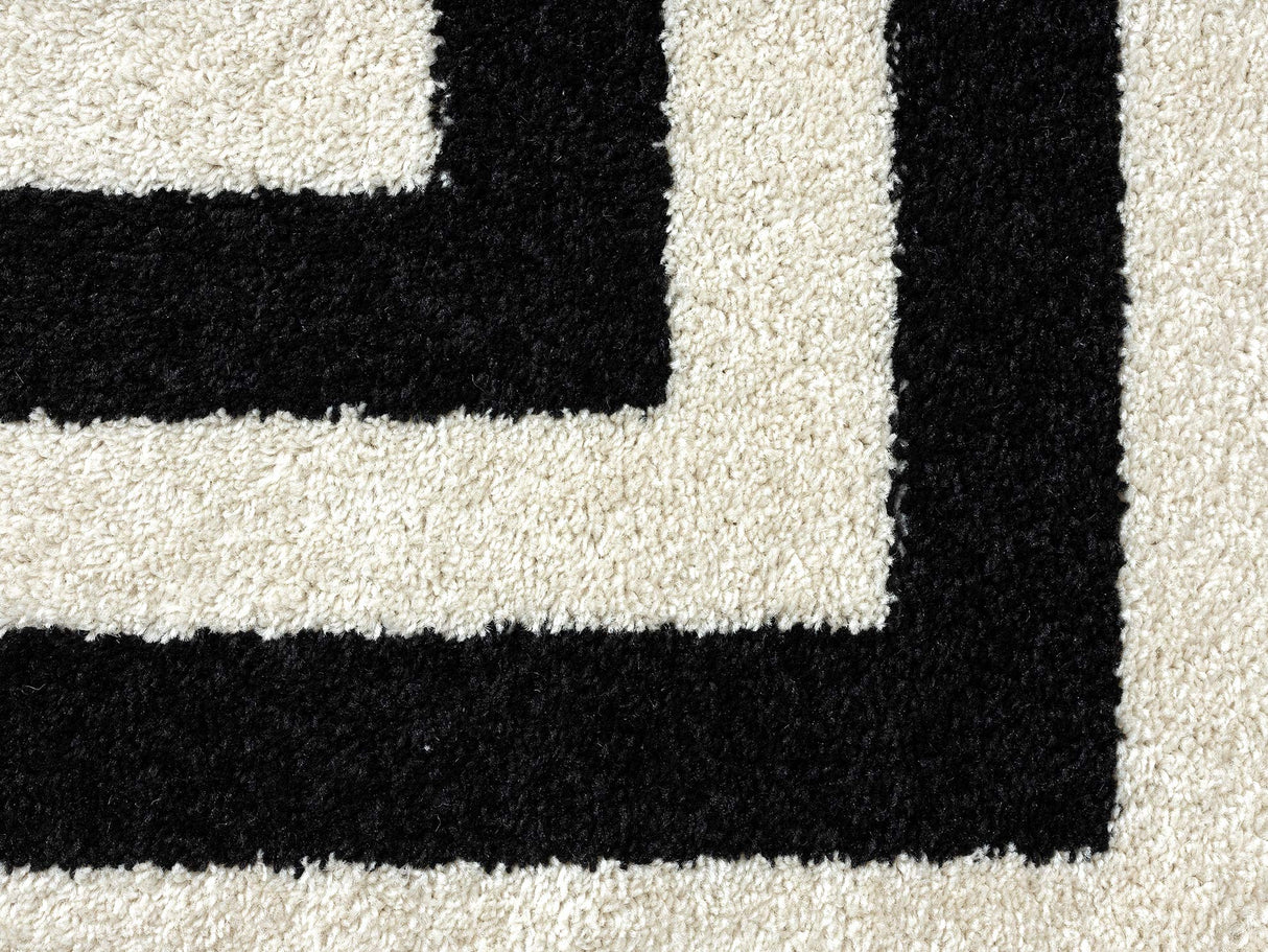 Contemporary Black & Ivory 7'9" x 10'2" Area Rug, Contrasting Geometric Modern Stripe