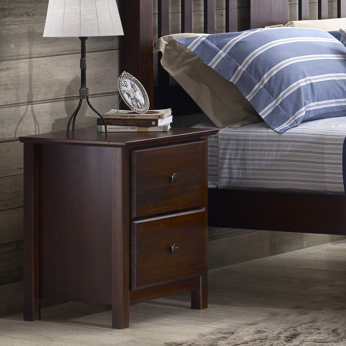 Shaker 2-Drawer Bedside Nightstand, Solid Wood with Cherry Finish