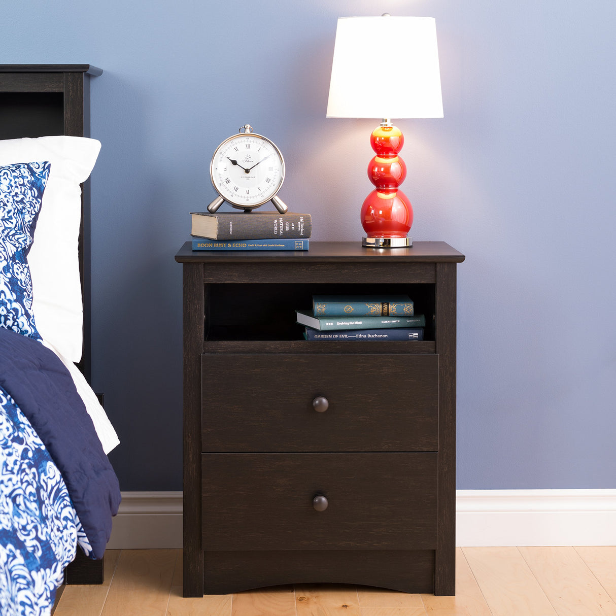 Sonoma Traditional Tall Nightstand Side Table with 2 Drawers and Open Shelf,