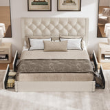 Queen Bed Frame with 4 Storage Drawers,Linen Upholstered Platform Bed Frame