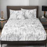 Floral Sheets Queen Size,18 inches Deep Pocket Sheets, 1800 Thread Count Black and White Leaf