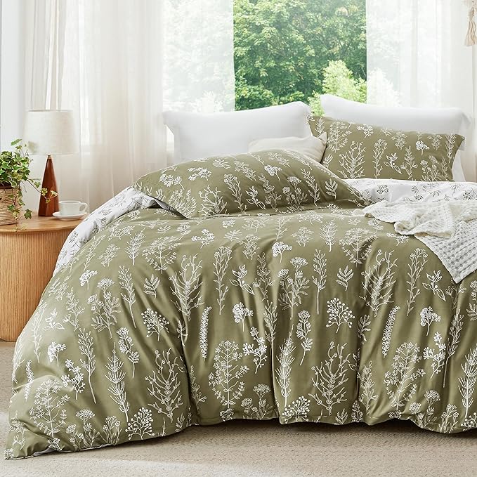 Queen Comforter Set - Sage Green Comforter, Cute Floral Bedding Comforter Sets,