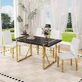 55" Black Dining Table Set for 6 with Golden Metal Legs
