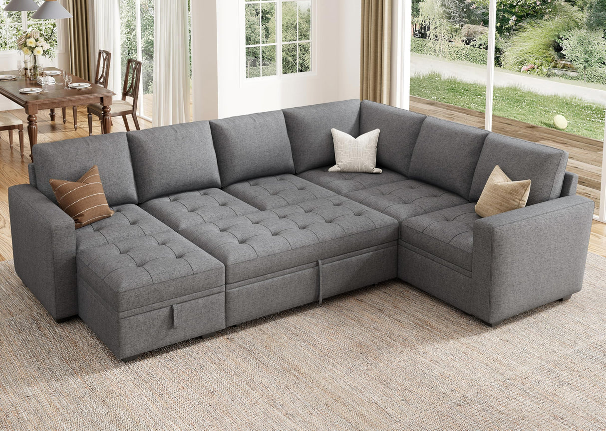 Modular Sectional Sleeper Sofa with Pull Out Bed, Convertible L Shaped