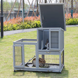 Wooden Rabbit Hutch on Wheels Outdoor, 2-tier Large Indoor Bunny Cage