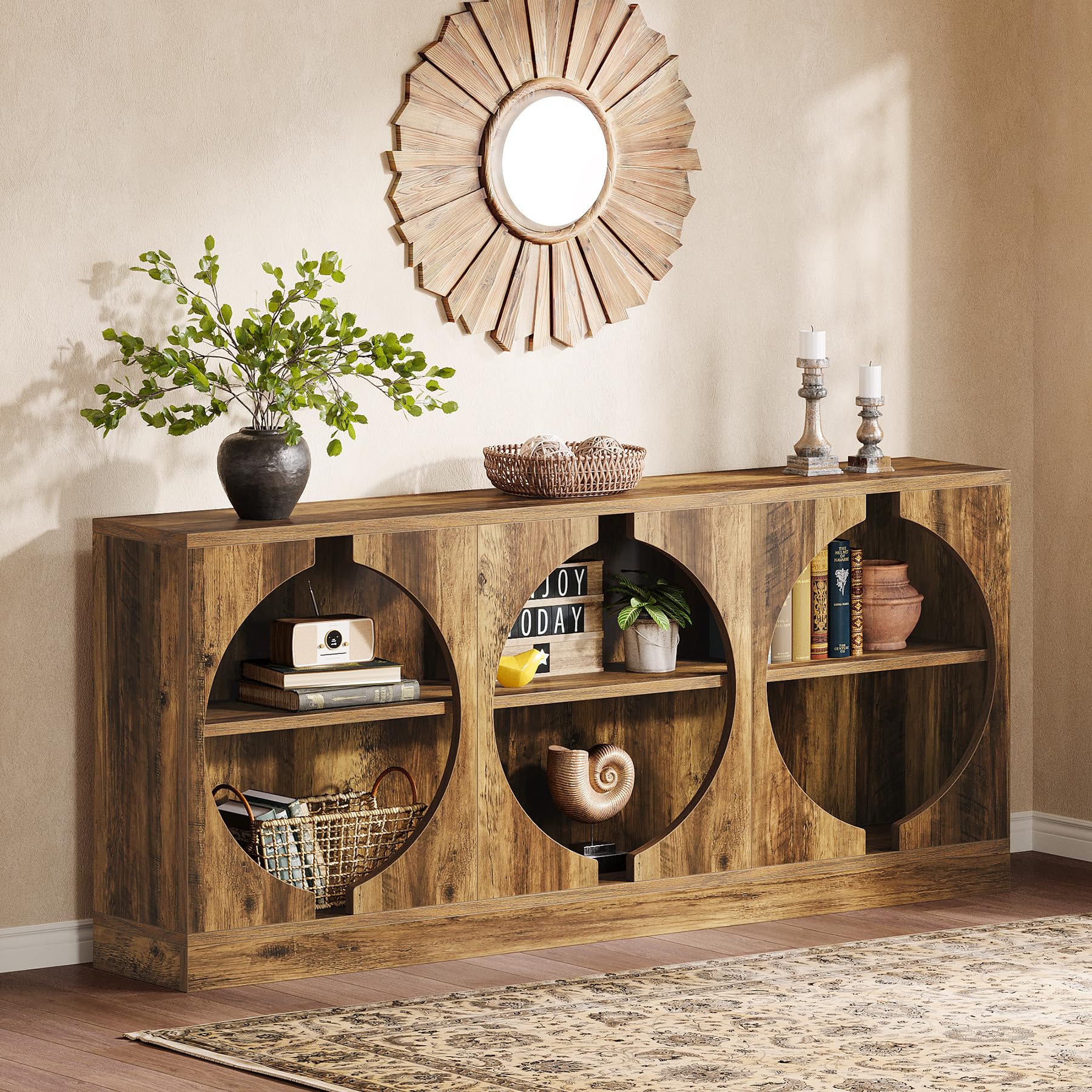 68.11-Inch Long Console Table, 3-Tier Entryway Table with Storage, All-Wood Sofa Table