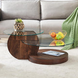 3-Tier Glass Coffee Table, Modern Round Coffee Tables, Circle Wood Coffee Table