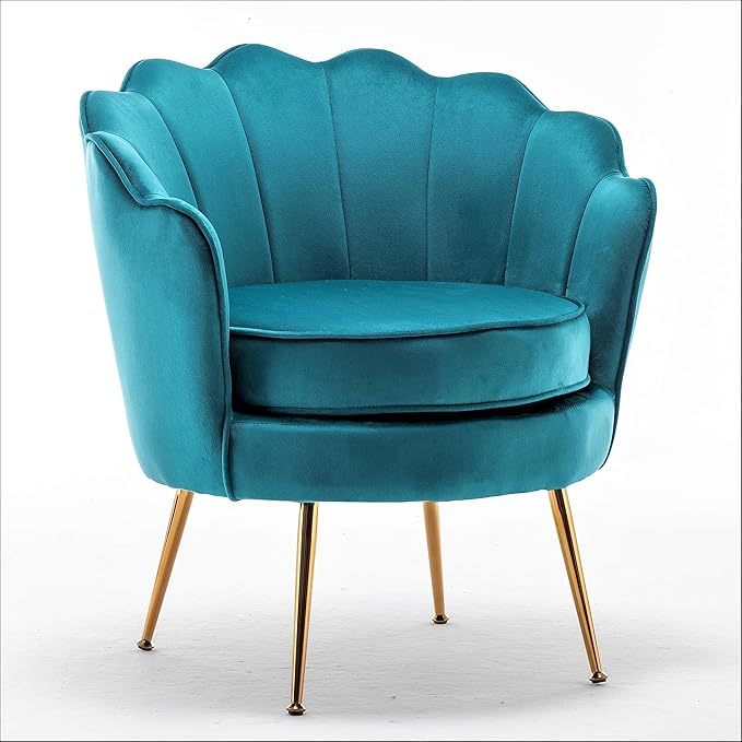 Velvet Barrel Accent Chair with Scalloped Silhouette and Gold Metal Legs, Decorative Piece Suitable for Traditional, Modern, and Contemporary Spaces, Mustard Yellow