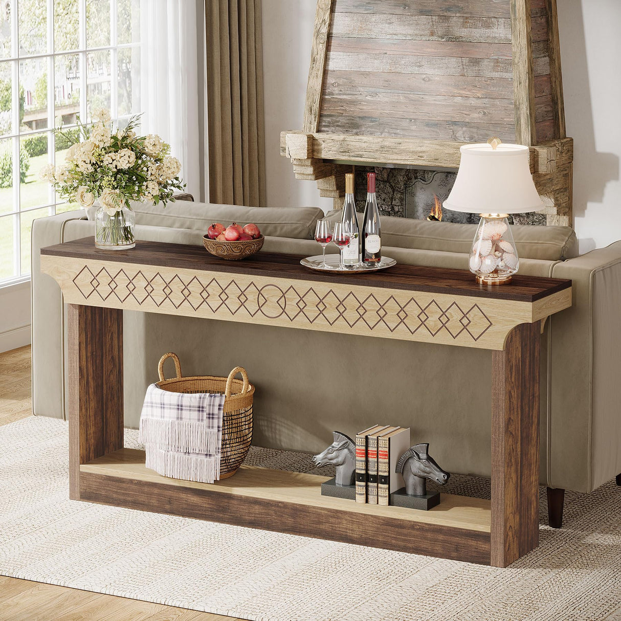 70.9-Inch Farmhouse Console Table: Wood Extra Long Sofa Table Behind Couch Table,