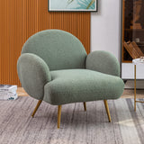 AISALL Accent Chair Green with Golden Metal Legs,Reading Chair for Bedroom Comfy, Boucle Sherpa Chair for Living Room, Bedroom, Side Chair