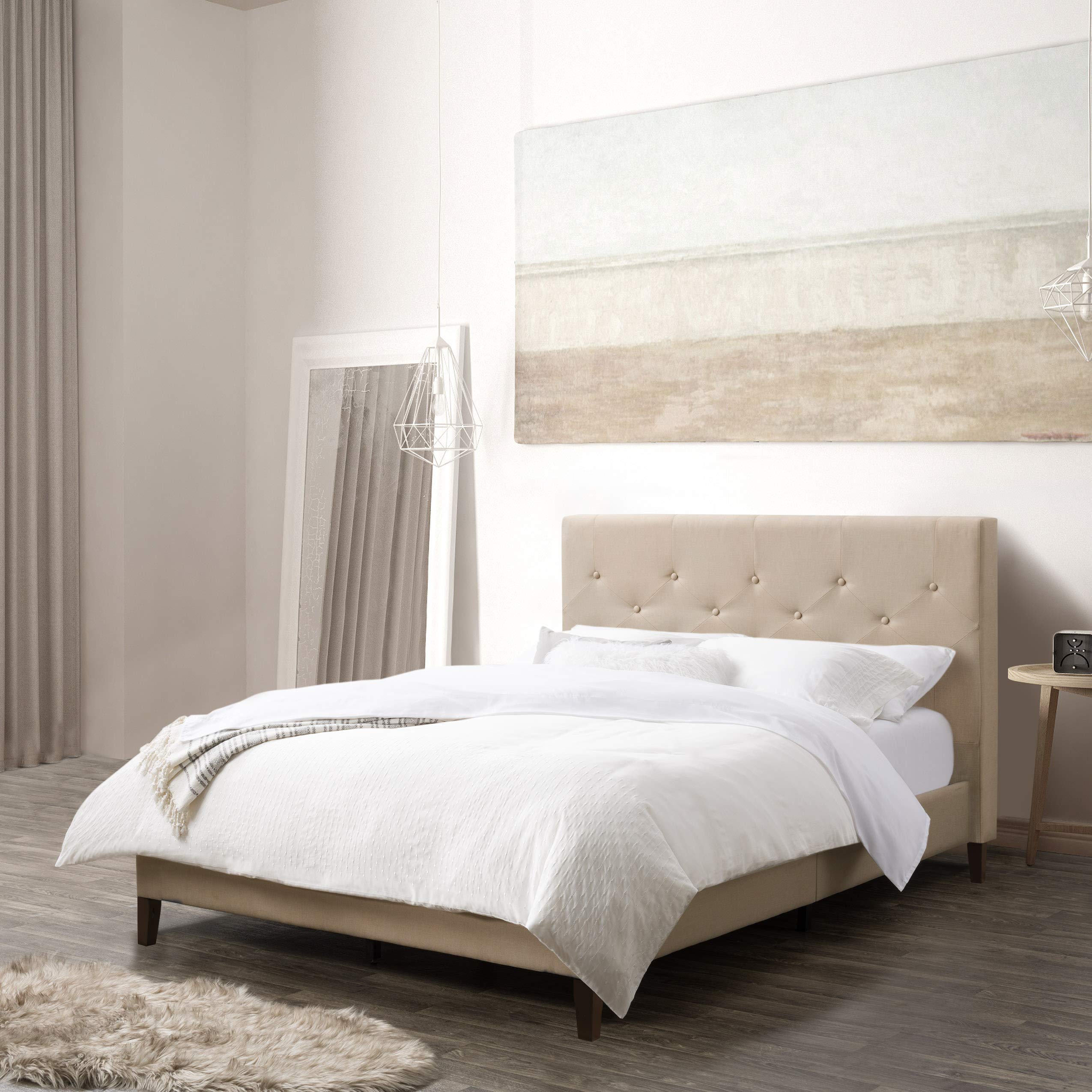 Nova Ridge Upholstered Button-Tufted Bed Frame, Full Cream