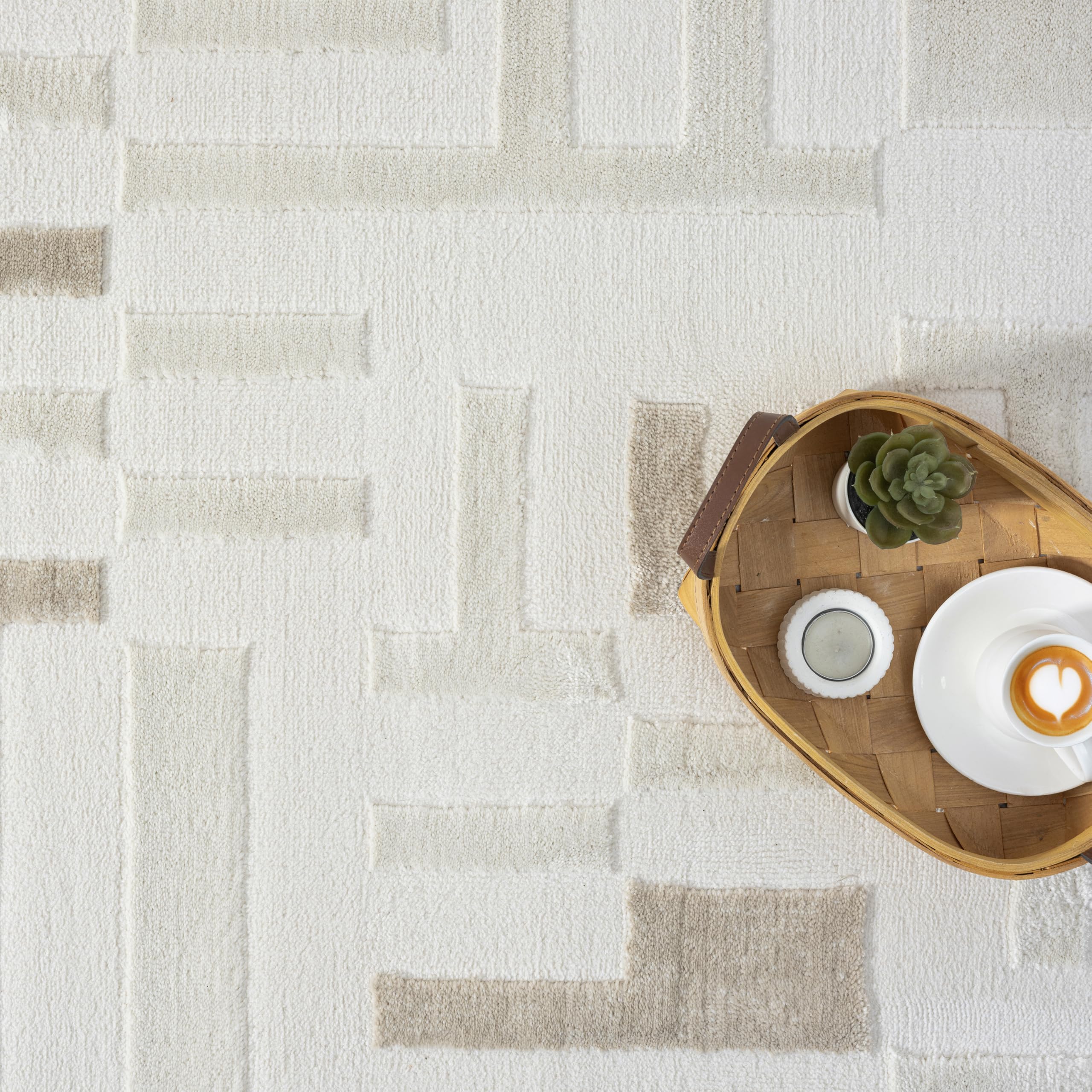 Abani Beige Area Rug - 5' x 8' - Living Room & Bedroom - Geometric Maze Design - Indoor Use - Easy to Clean, Stain Resistant, Non-Shedding - Neutral Collection