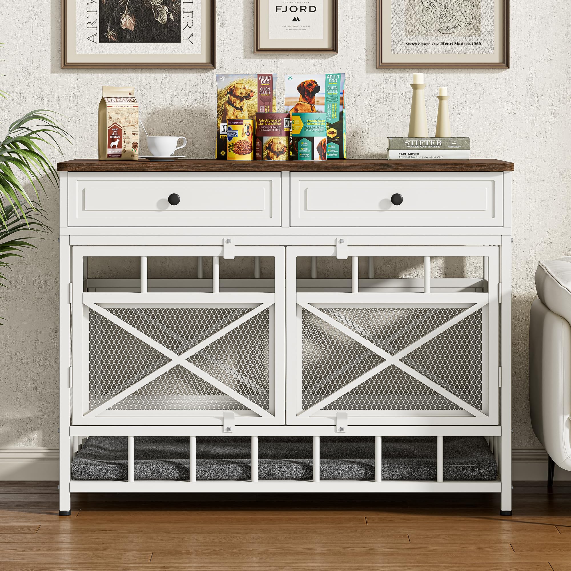 44" Large Dog Crate Furniture with Storage Drawers