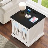 End Table, Farmhouse Sofa Side Coffee Table with Charging Station