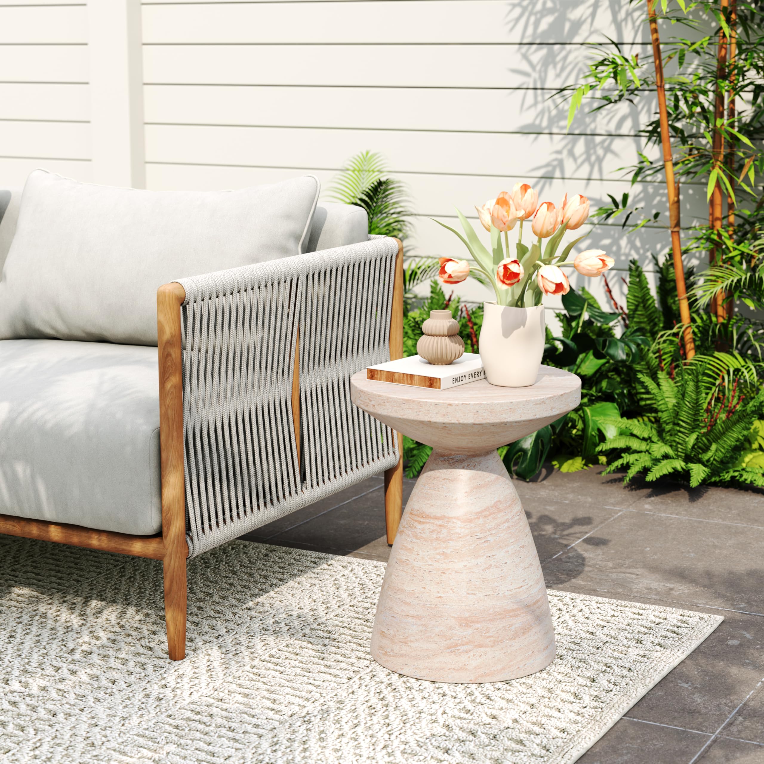 Jayme 20.25" Indoor Outdoor Hourglass Accent Side Table, Patio Decorative End Table
