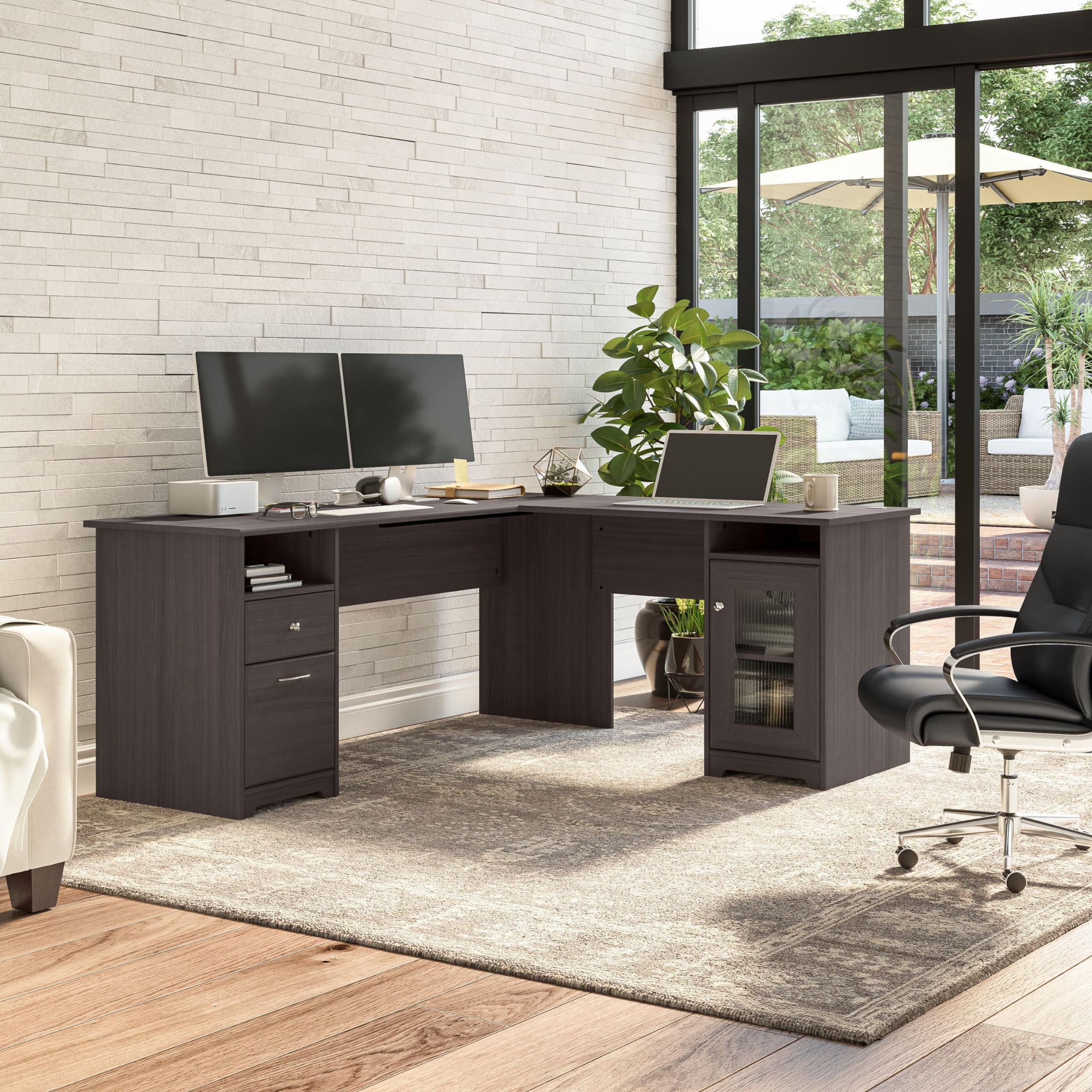 Cabot L Shaped Computer Desk with Storage, 72W, Heather Gray