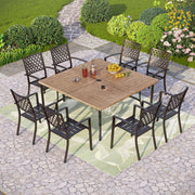 Large Outdoor Patio Table for 8 Person, 60" Square Metal Steel Slat Table with 1.57"-1.9" Adjustable Umbrella Hole, Weather-Resistant Outdoor Dining Table for Deck Backyards, Brown
