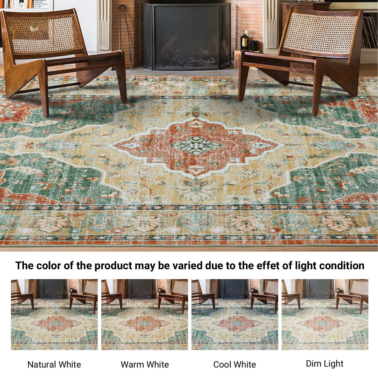 10x14 Vintage Area Rug - Large Boho Carpet with Non-Slip Backing