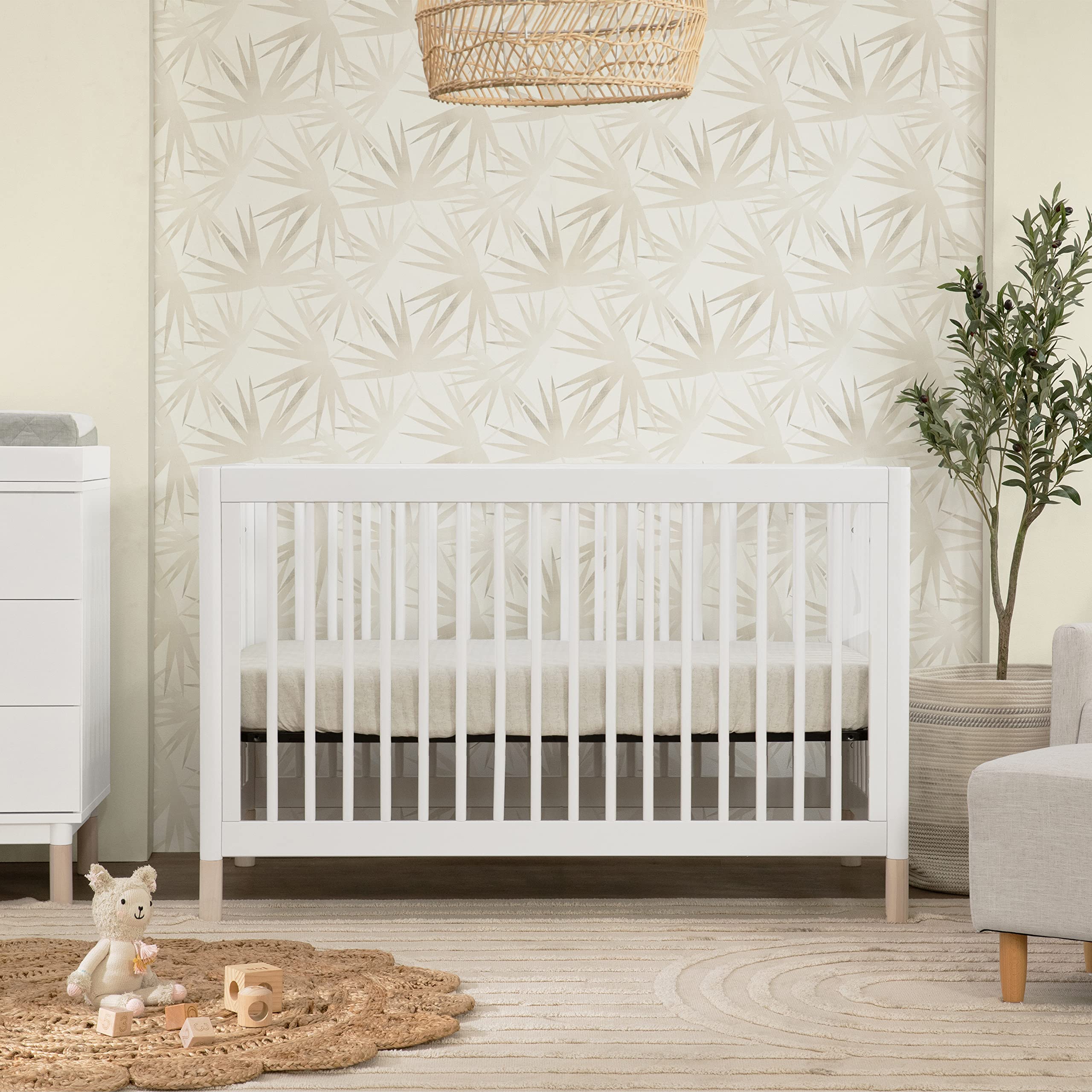 Gelato 4-in-1 Convertible Crib with Toddler Bed Conversion in White and Washed Natural