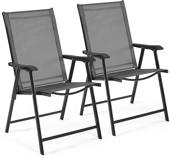 Patio Dining Chairs Set of 4 with Armrests, Outdoor Folding Chairs with Metal Frame