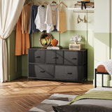 Dresser for Bedroom with 5 Drawers, Wide Chest of Drawers, Fabric Dresser, Storage