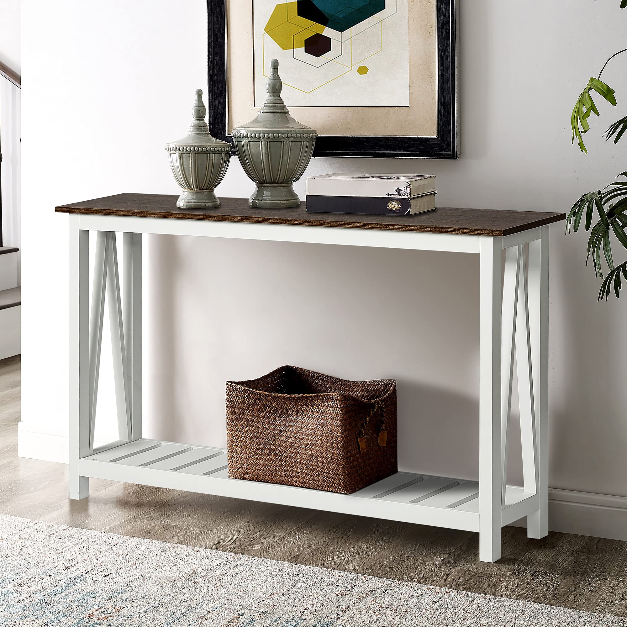 Farmhouse Console Table, Rustic Vintage Narrow Sofa Table for Entryway,