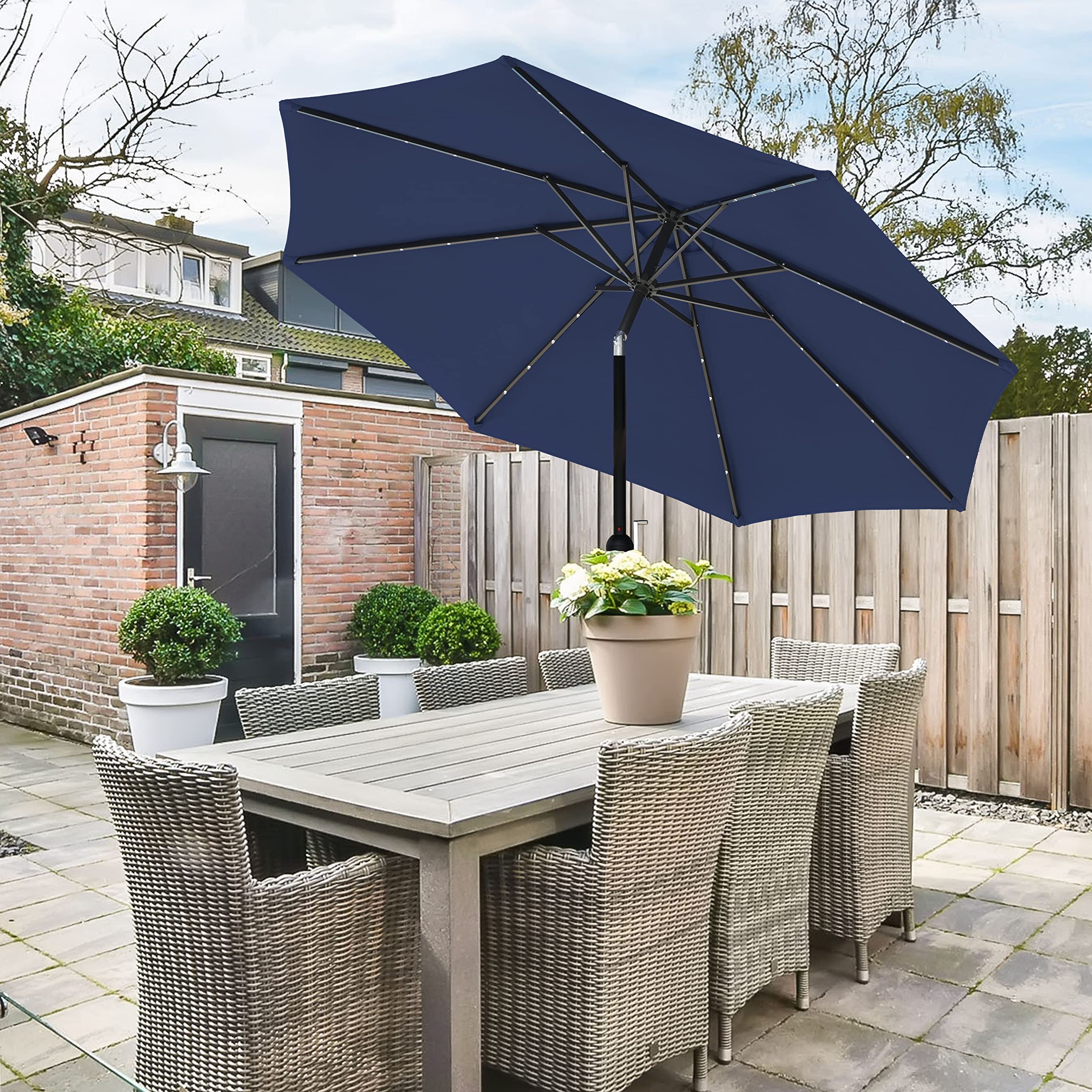 Solar Umbrella 32 LED Lighted Patio Umbrella Table Market Umbrella