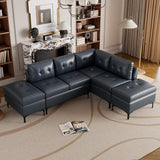 L-Shaped Couches for Living Room, PU Leather Sectional Sofa with Movable Storage