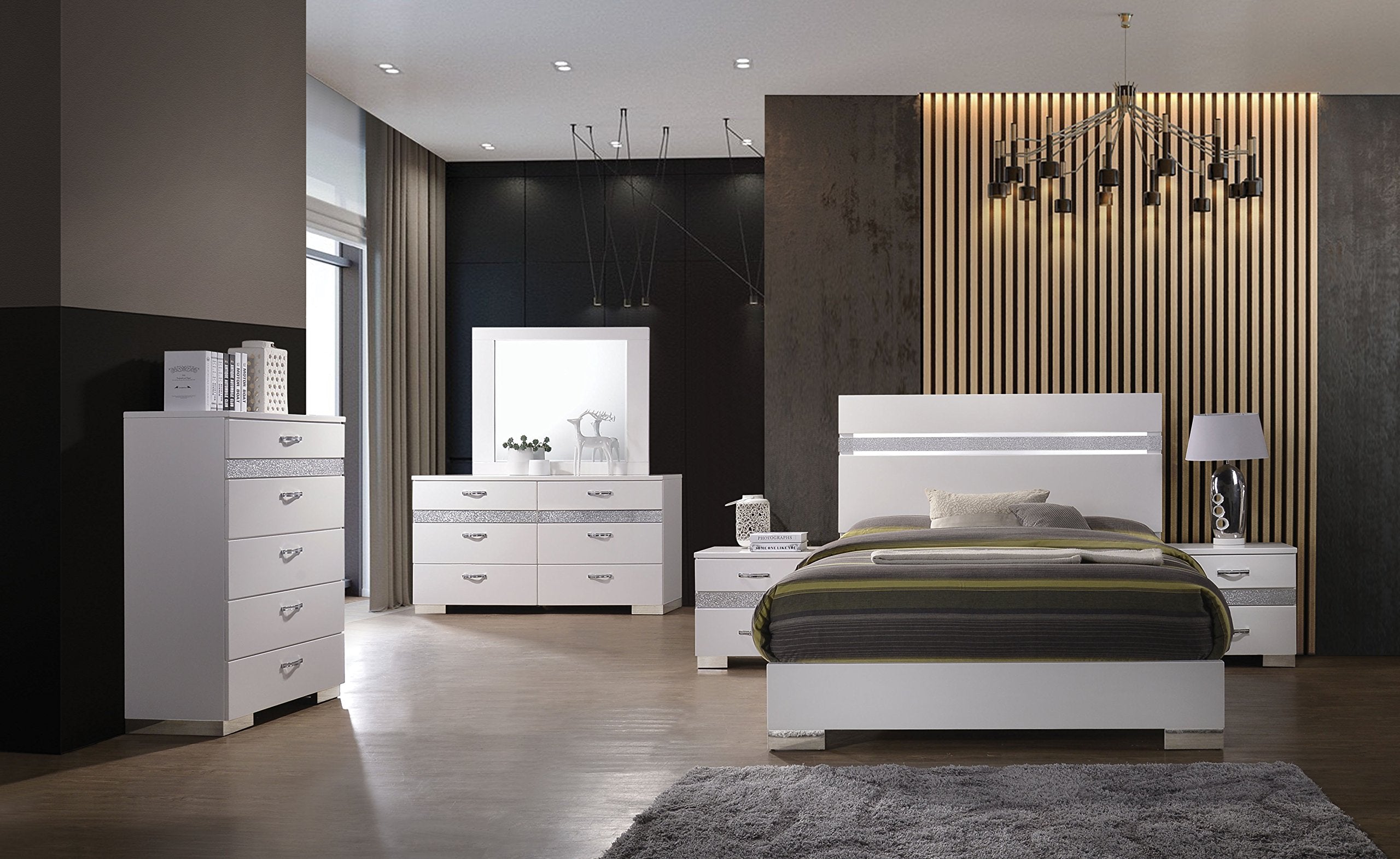 Wood and Metal 2-Drawers Bedroom Nightstand in White