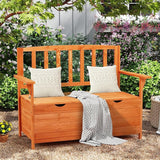Outdoor Wooden Storage Bench, Patio Storage Box with Portable Handle & Seating, Deck