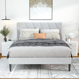 Queen Size Upholstered Bed Frame with Adjustable Headboard and Sturdy Wooden Slats,