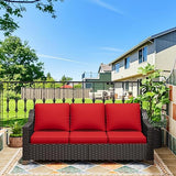 77'' Patio Sofa, All Weather Outdoor Rattan Wicker 3-Seat Sofa