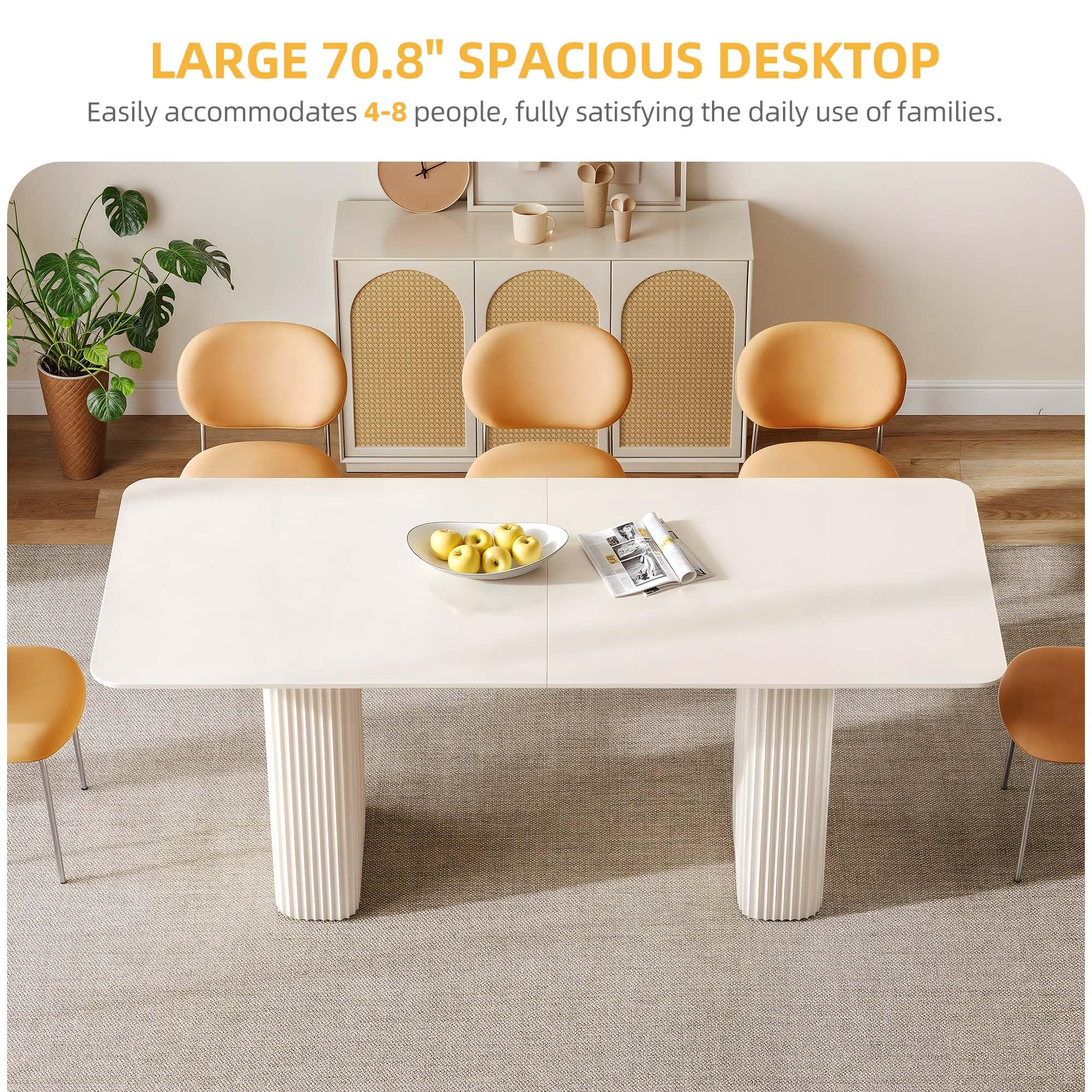 70.8" Modern Rectangular Dining Table for 6-8 People - White