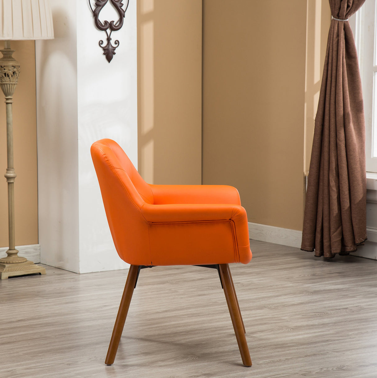 Furniture Vauclucy Contemporary Faux Leather Diamond Tufted Accent Chair, Orange