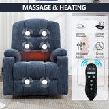 Trustyue Fashion Power Lift Recliner Chair with Massage & Heat, Overstuffed Sofa, Standing Assistance Function, Max 155° Reclining, USB Ports, Stainless Steel Cup Holders, Chenill Blue