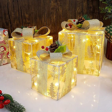 Set of 3 Christmas Lighted Gift Boxes