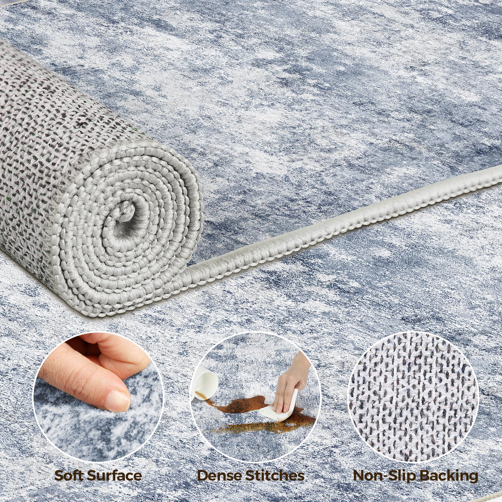 WITSHOCK 6x9 Area Rugs for Living Room : Machine Washable Non Slip - Low Pile Modern Abstract Carpet for Bedroom Kids Room Dining Room - Stain Resistant for Household - Pet Owners (Blue)