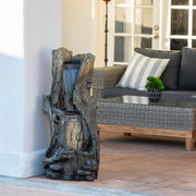 41" Tall Outdoor Rainforest Waterfall Tree Trunk Fountain with LED Lights