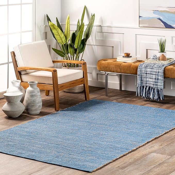 9x12 Elfriede Jute & Cotton Hand Woven Area Rug, Natural, Solid Rustic Farmhouse Style