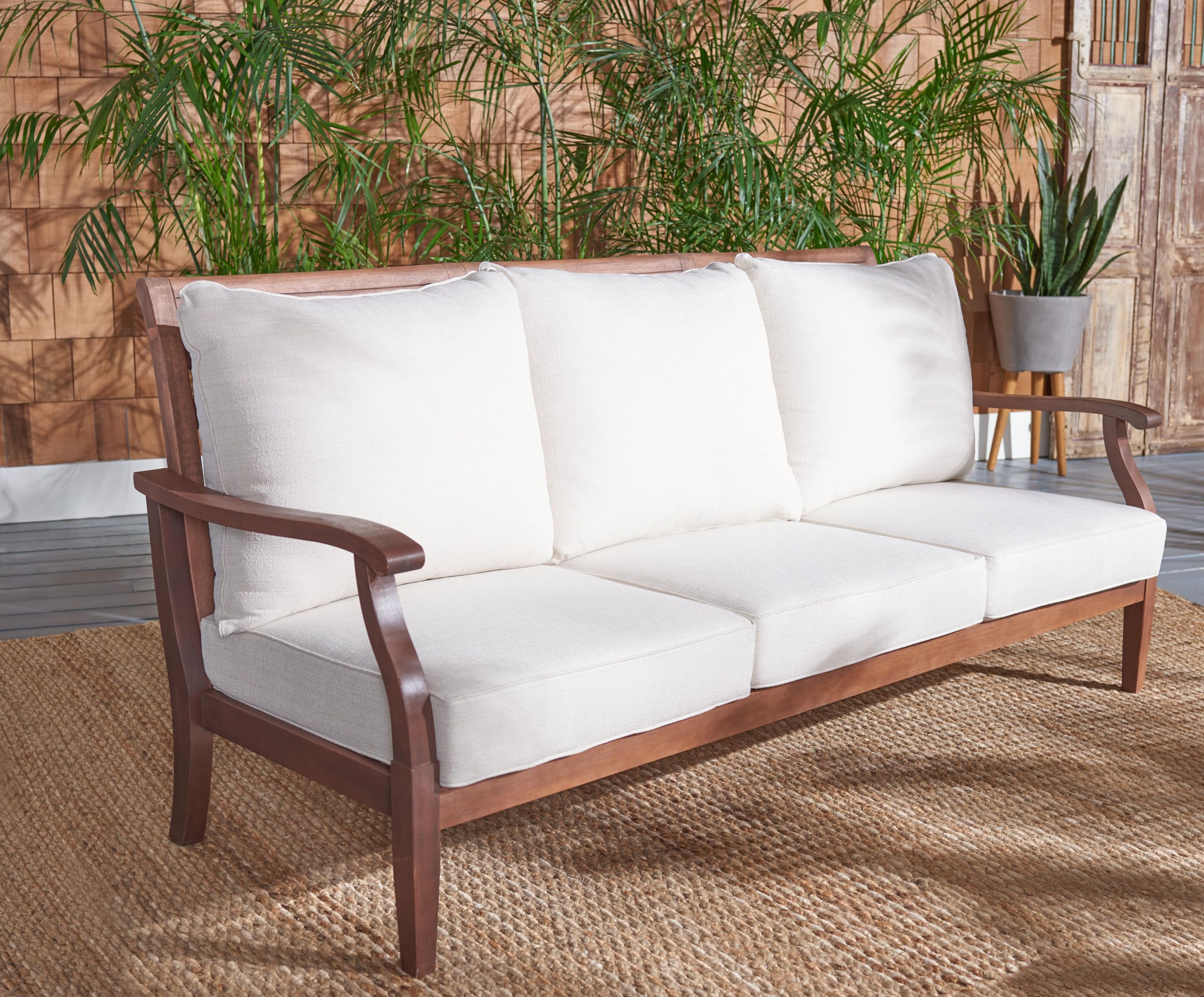 Couture Home Collection Payden Natural Wood/Beige Cushion 3-Seat Outdoor Patio