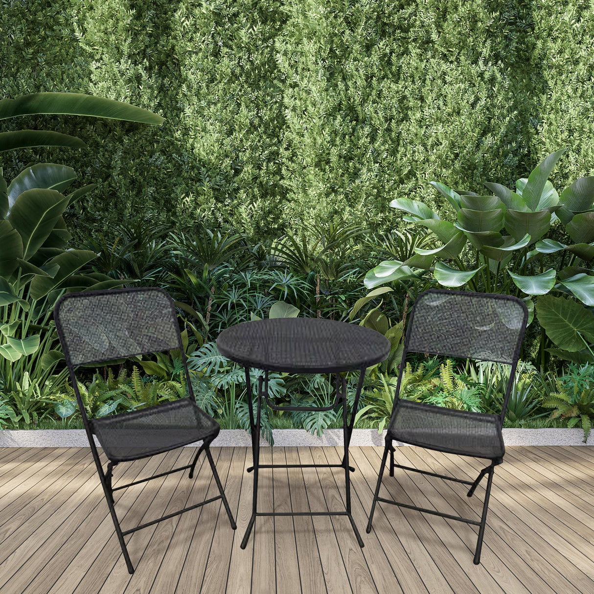 Padova 3 Piece Bistro Outdoor Backyard Dining Set with 2 Folding Chairs and Round