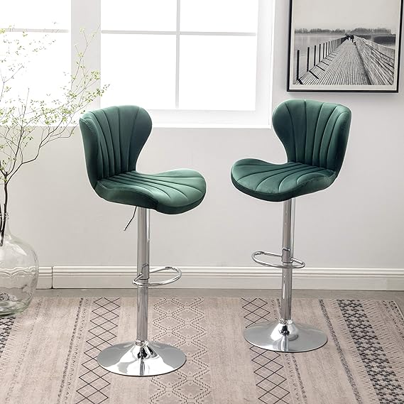 Ellston Velvet Adjustable Swivel Barstools in Gray, Set of 2