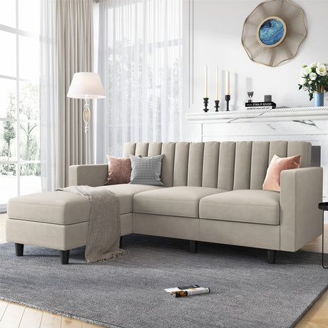 Velvet L Shaped Sofa Small Sectional Couch with Reversible Chaise L Shape Couch