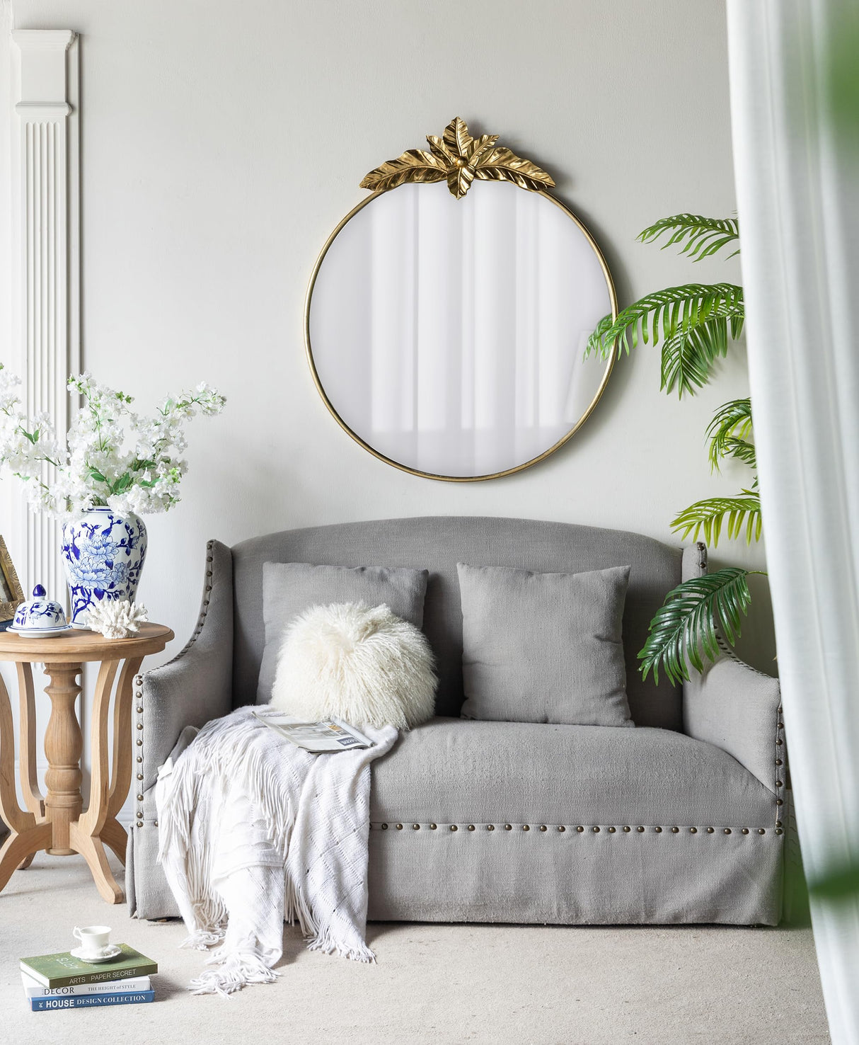 Large Round Wall Mirror with Ornate Gold Metal Frame, Traditional Accent Mirror