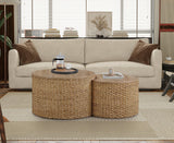 Nesting Coffee Table Set of 2, Coastal Coffee Table with Storage, Woven Coffee Table