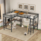 L-Shape Loft Beds with Two Desk Metal Double Twin Loft Beds Frame Heavy