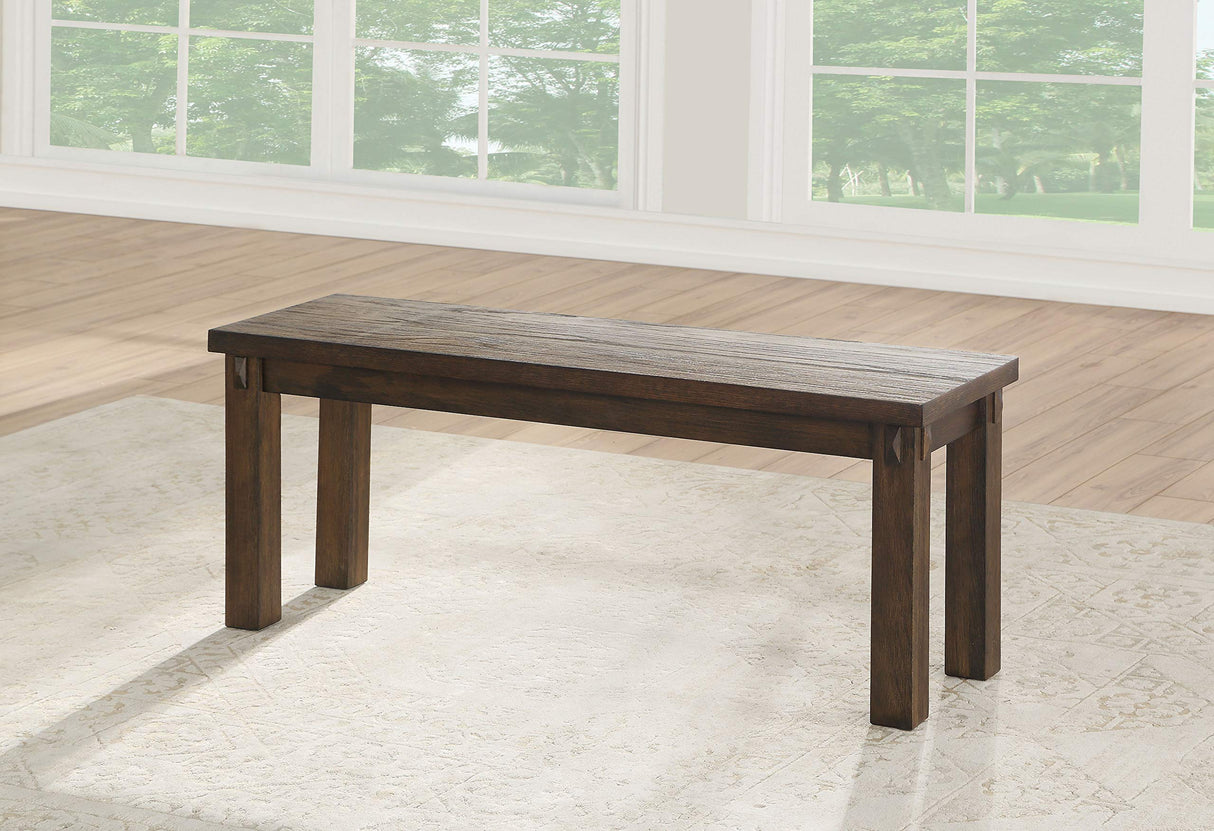 Wooden Dining Side Bench with Thick Block Legs, Brown