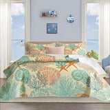 3 Piece Coastal Quilt Sets King Size - Reversible Microfiber Quilts with 2 Shams Soft