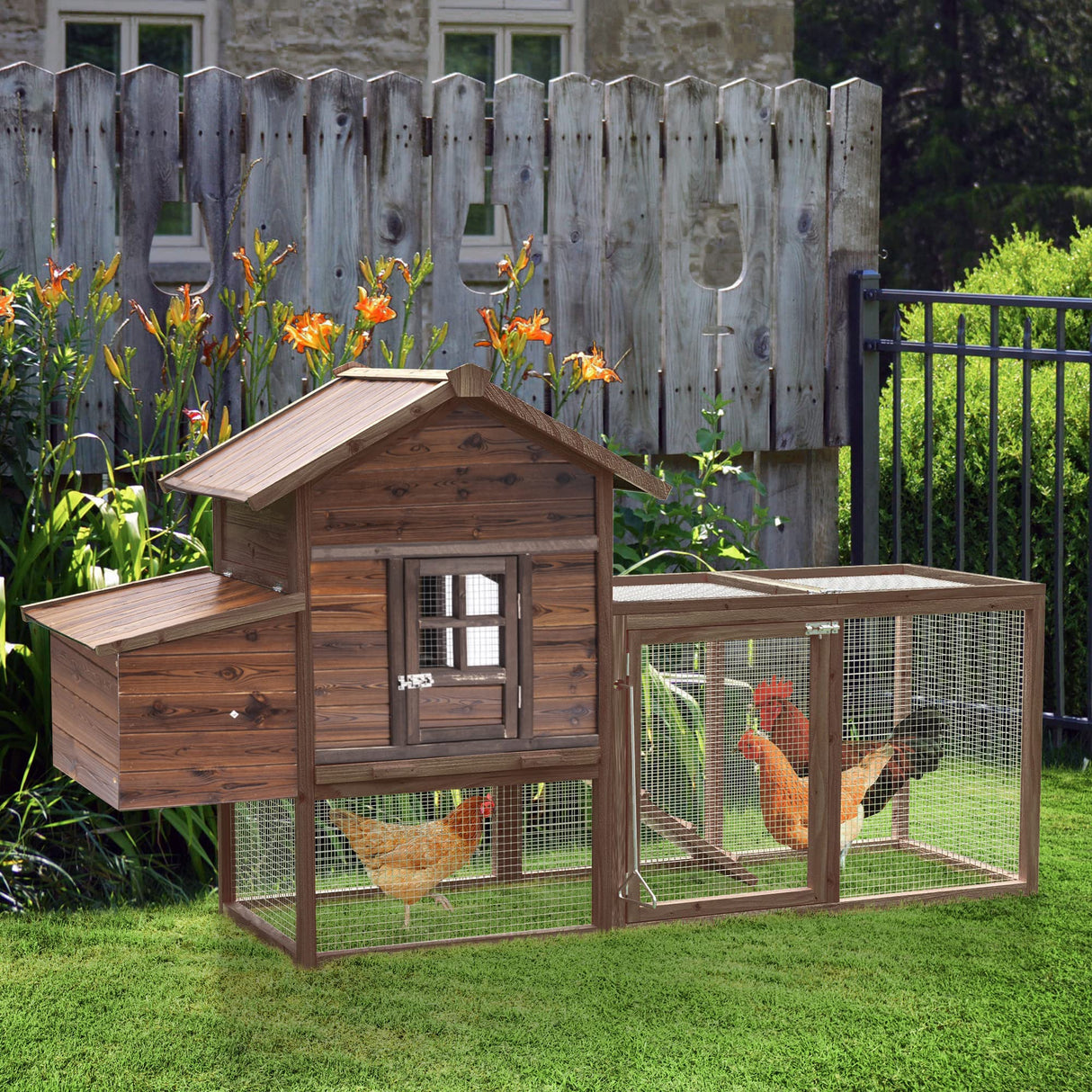 Chicken Coop, 80-in Outdoor Wooden Chicken Coops Poultry Hen House Cages