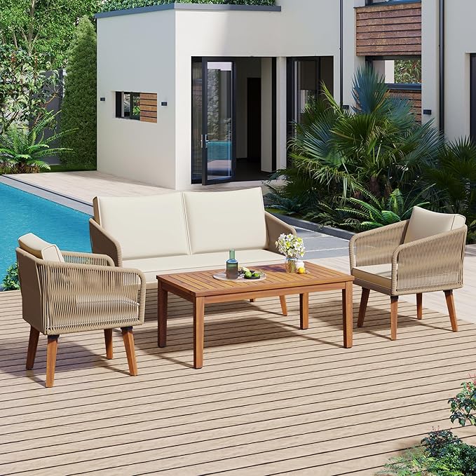 4-Piece Patio Furniture Set, Outdoor Conversation Sets with 1 Loveseat